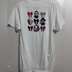 Horror movie characters with Pink and Black Bows graphic tee handmade unisex med